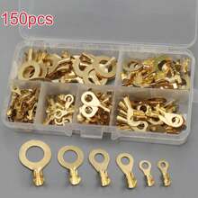 150pcs Golden-Plated Copper Ring Crimp Terminal Kit - Cable & Wire Connectors With Easy Insertion, No Tools Required, Wire Terminal Assembly Kits - Multicolor - View 3
