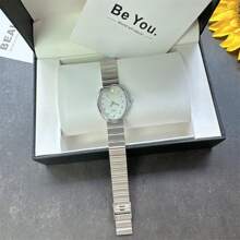 1 Stück modische silberne Damen Lässig Uhr mit Bambusstahlarmband, hochwertiger minimalistischer Zeitmesser für Frauen, Damen, Mädchen, für den täglichen Gebrauch wasserdicht