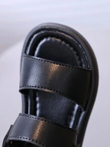 1 双婴儿一脚蹬平底凉鞋，简单缝线设计，多功能一脚蹬鞋塞，露趾沙滩鞋，适合幼儿男孩/女孩，夏季 - 黑色 - 查看 4