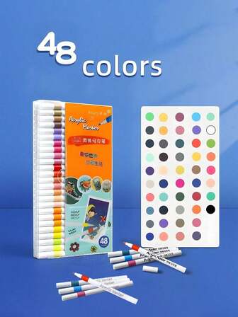 12/24/48/60 Färger Akrylfärgpennor, minimalistisk design Lämplig för målning och konstskapande, Vattentät, Tvättbar, Lämplig för DIY på tyg, glas, trä och de flesta materialytor