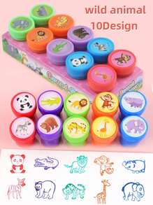 10 件卡通什锦印章自印儿童学习印章适用于生日派对礼物、圣诞礼物、儿童工艺品、学校奖品、DIY 绘画、返校礼物