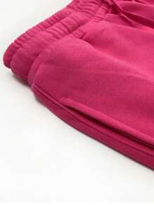 男士夏季休闲纯色运动短裤 - 玫紅色 - 查看 3