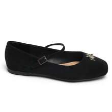 Women's Flat Shoes With Straps And Decoration, Classic Style - Black - View 2