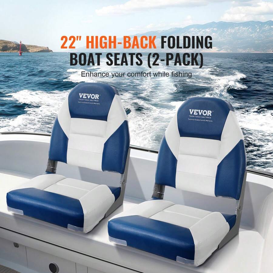 High Back Folding Boat Seats With Black Grey Sponge Cushion And Flexible Hinges