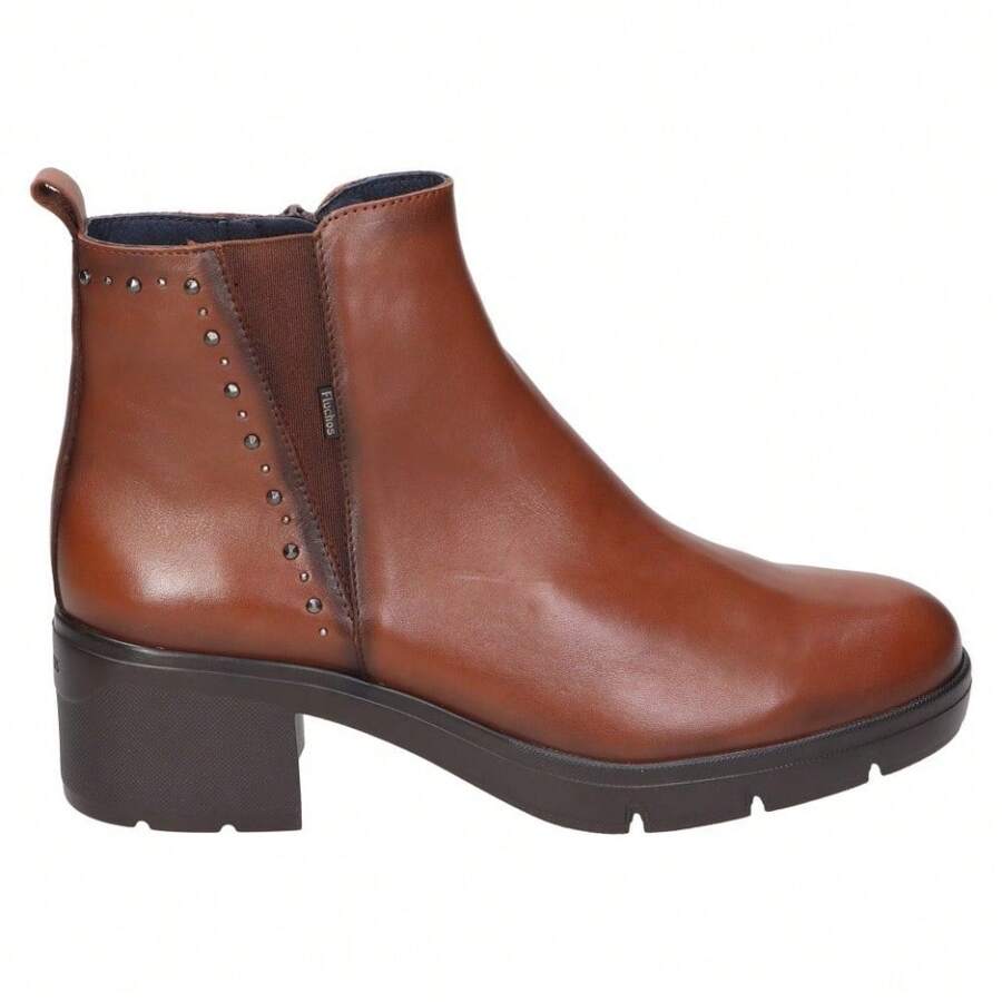 Fluchos Fugaz Women's Leather Ankle Boots – Colored Heeled Ankle Boots – Ankle Boots With Zipper – Comfortable Medium Heel – Leather – Elegant Style – High Quality – Versatile – Model F2109 - Brown - View 1