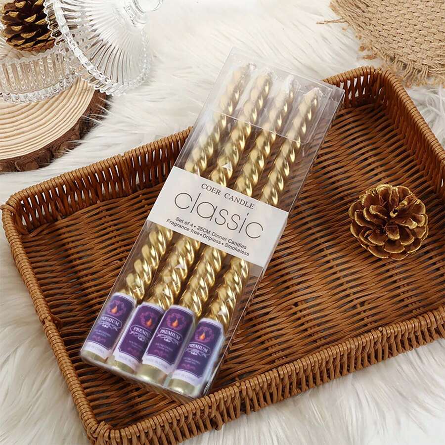 1 Box Of 4 Spiral Candles 10 Inches Bottom Diameter 2cm Burning 8 Hours Spiral Metal Cone Candle Spiral Candle No Drip, Taper Candle, Long Candle, Unscented Dinner Candle Party Party Wedding Decoration Halloween, Spooky, Autumn, Festival, Holiday , Winter, Holiday, Festival,Room Decor,Gifts