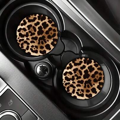 2 Stück/Set Leopard Muster Tassen Untersetzer - Geeignet für Fahrzeuge und Büros Zuhause, wasserdicht und staubdicht, hochwertig Kunstleder Material