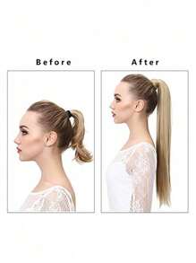 Peluca con coleta larga y recta extendida 22 pulgadas, extensión de cabello sintético con coleta envuelta, extensión de cabello con clip para mujer con sistema de gancho y bucle - Marrón - Ver 7