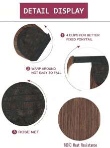 Peluca con coleta larga y recta extendida 22 pulgadas, extensión de cabello sintético con coleta envuelta, extensión de cabello con clip para mujer con sistema de gancho y bucle - Marrón - Ver 6