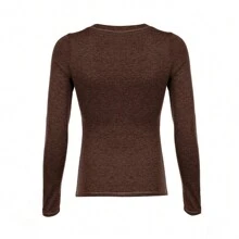 Long Sleeve Tops For Women Striped Button Up Tunic Shirts Loose Fit Sexy Henley Tee Blouses - màu nâu - Xem 3