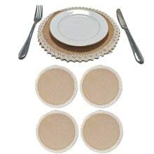 Manteles individuales de yute natural, manteles individuales de yute con ribete de encaje de estilo granja vintage, adecuados para bodas rústicas, granjas, picnics al aire libre, cenas de cabañas, decoración