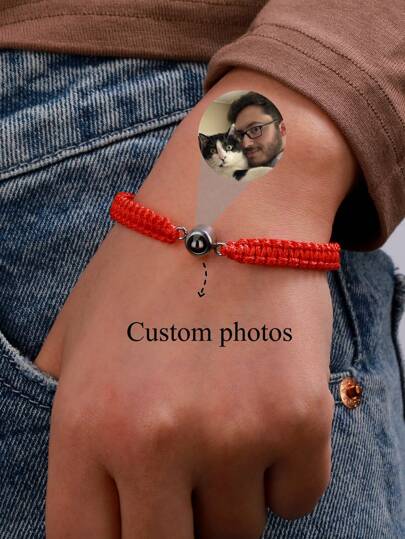 Pulsera de proyección personalizada nueva, pulsera de foto redonda de acero inoxidable, pulsera de proyección tejida de colores, ajustable, regalo de Navidad, moda de otoño, casual, sencilla, unisex, sencilla, unisex, casual, lindos, personalizado, regalos ideales para él, novio, novia, papá, mamá, amigos, para graduación, para baile de graduación, para fiesta, útiles escolares