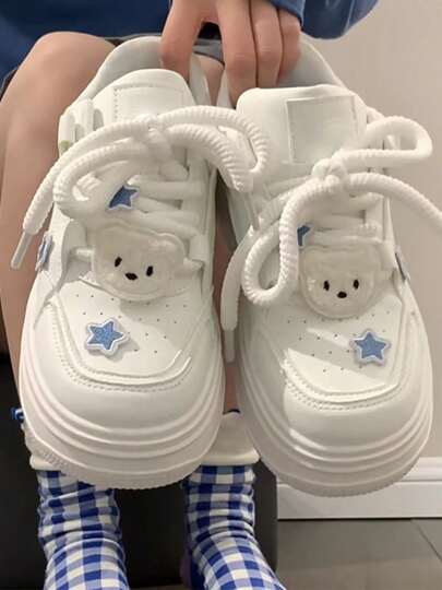 Zapatos casuales de mujer Fondo grueso pequeño blanco zapatos niñas primavera nueva moda placa redonda cabeza casual zapatos deportivos