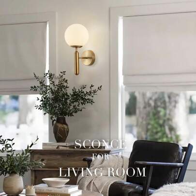 1 件装中世纪金色壁灯，现代牛奶灯罩壁灯适用于客厅卧室床边楼梯餐厅浴室走廊过道照明