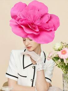 1pc Large Flower Fascinator For Women 17in Tea Party Fancy Flower Hats Headwear For Women Accessories Fashion Hairband Headwear, Party Decoration Supplies - 玫紅色 - 查看 1