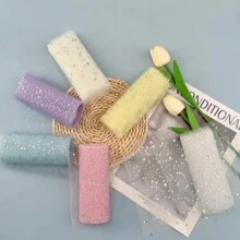 10 碼 6 英寸銀漆亮片軟蕾絲捲軸，適用於派對裝飾 DIY 手工藝，芭蕾舞裙配件，婚禮背景布幕，舞台裝飾，縫紉網布 - 彩色 - 查看 12