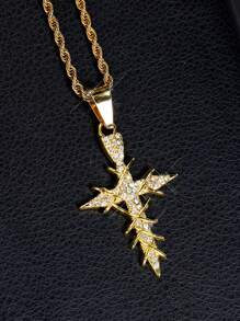 LIGHTSOME 1pc Iced Out Rhinestone Thorn Cross Pendant With Stainless Steel Twist Chain For Men Hip Hop Street Cross Pendant With Rope Chain Jewelry Gift For Couple