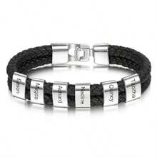 Personalized Fathers Bracelet Family Custom Names Engraved Men Braided Leather Bracelets For Men Dad Gifts For Him Husband,Silver,Black,Stylish,Colorful,Vintage,Simple,Unisex,Casual,Cuties,Custom,Personalized,Unique,Ideal Gifts For Him,Ideal Gifts For Her,Her,Boyfriend,Girlfriend,Dad,Mom,Family,Friends,For Anniversaries,For Birthdays,For Graduation,For Prom,For Party,Jewelry,Jewelry,School Supplies,Back To School,For Office,For School,For Classroom,For Teacher Gifts,For University,For Colleague,For Dorm Rooms,For Teacher,For Boys And Girls,For Teenagers,Junior High School Students,Middle School Students,High School Senior High School Students,College Students,University Students,Freshman,Sophomore,Underclassmen - Multicolor - View 32