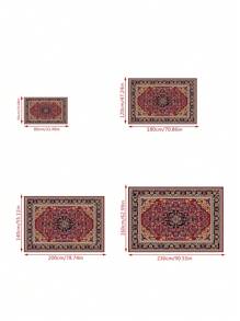 1入復古風格紅色古典波西米亞傳統聚酯纖維矩形可水洗家居地毯，適用於客廳，走廊，臥室床邊，辦公室，廚房，農村家居裝飾，室內裝飾