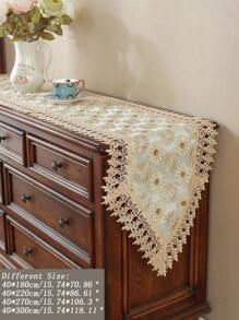 ABEST6522 Home&Living store 1pc Double Layer Fabric Lace Trimmed Table Runner, Dimensional Embroidery With Golden Thread For Kitchen, Dining, Study Tables, Home Decoration, Festivals And Parties, Indoor/Outdoor Use - Multicolor - View 3