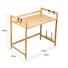 Étagère micro-ondes, support micro-ondes en bambou, support micro-ondes avec support pour planche à découper et 4 crochets, support micro-ondes multifonctionnel en bois pour cuisines, 52 x 30 x 35 cm