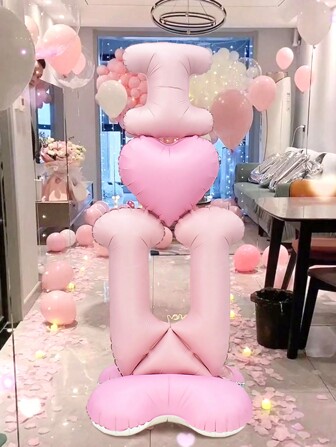 1 st Stående "I Love You" rosa bokstavsballong, överdimensionerad länkad hjärtkärleksballong, lämplig för alla hjärtans dag, förslag, bröllopsfest, bruddusch, festdekor, bröllop med romantiskt tema, bröllopsdusch, födelsedagsfestdekoration Tillbaka till skolan alla hjärtans dag
