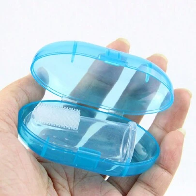 1pc Pet Finger Toothbrush With Storage Box, Transparent, Suitable For Small Dogs And Cats