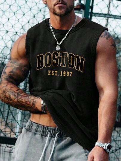 Men's Summer Casual Round Neck Letter Print Tank Top