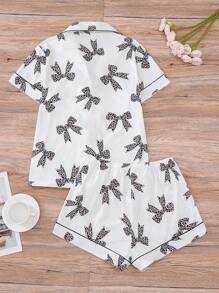 Conjunto de pijama de 2 piezas para mujer, con camisa de manga corta con botones de solapa y pantalones cortos holgados con elástico, informal para exterior y para el hogar, adecuado para todas las estaciones