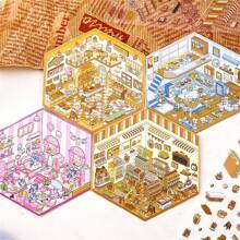 3D Capybara And Bear Cartoon House Landscaping Sticker Set, DIY Scene To Make Your Own Food Court | Cozy House | Supermarket | Bookstore, Fun And Cute Korean Cartoon Scene Stickers, Suitable For Adults And Teenagers To Relieve Stress And Kill Time, Christmas Gift For Girls