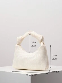 Vintage Woven Tote Bags For Ladies, Knotted Handle Handbags, Suitable For Holiday Party Dresses, Commuting, Work, Dating (Pattern Randomly Picked) - Beige - View 8