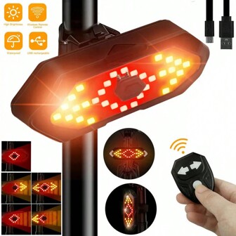 1pc Bicycle Light Remote Control Turning Taillight, USB Rechargeable Bike Light With Speaker, LED Mountain Bike Night Riding Warning Light, Waterproof