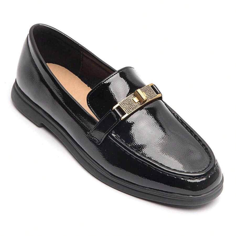 Moccasins With Decorative Buckle For Daily Wear - BLACK-1 - View 1