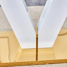Table And Chair Set.Subtle Luxury Clear Tempered Glass Dining Set - 71"X35.4" With 8 Light Gray PU Chairs.C-Tube Gold Metal Chair Legs.Bring A Comfortable Home Experience To The Kitchen Bedroom.