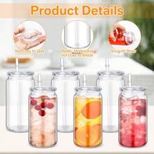 25pack 16 Oz Acrylic Juice Can Unbreakable Clear Plastic Reusable Drinking Iced Coffee Cups Tumblers Gift With Lids And Straws For Smoothies Cold Brew Milk Tea Cocktail Beer Party - 25 gói 16 Oz - Xem 2