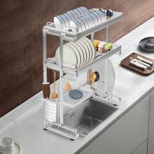 Double-Layer Expandable Drain Rack, Kitchen Storage Rack, Simple Storage Rack. - 銀色 - 查看 2