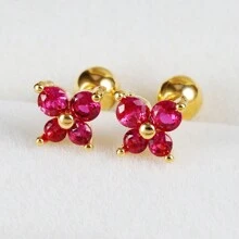 2pcs Stainless Steel 12 Zodiac Birthstone Tiny 18K Gold Plated Earrings, Cubic Zirconia Butterfly Inlaid, Suitable For Party & Wedding Wear - Butterfly - View 17