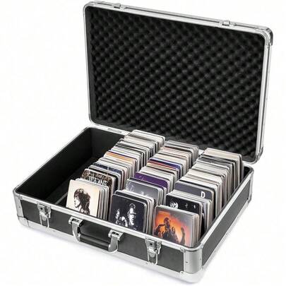 Trintion CD Storage Holds 120 CD's CD Carry Storage Case 56.5x40x17.8CM CD Storage Boxes Portable Aluminium Media Storage Water Resistant CD Holder Case With Handles And Lock For Albums Games Music