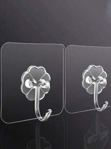 100-1pc Seamless Wall Hook, No-Nail Wall Hanging, Strong Adhesive Hook, Glue Stick Wall Hook, Self-Adhesive, Transparent, Removable, Waterproof, Rust-Proof, Suitable For Kitchen, Bathroom, Living Room