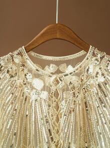 1920年代亮片流苏披肩，复古薄款透气闪亮斗篷，优雅短款披肩，适合女士宴会及礼服穿着。