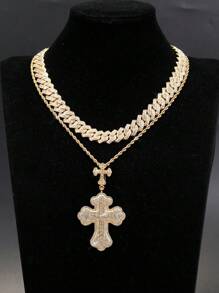 LIGHTSOME 3pcs Set Punk Rhinestone Cross Pendant With Cuban Chain Link Charm Hip Hop Iced Jewelry Links Set For Men And Women New Style Cross Pendant With Rope Chain Gift For Friend - Cross Pendant - View 12