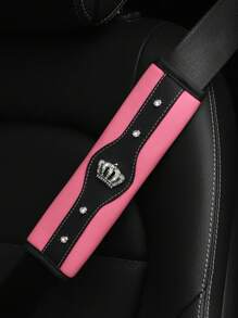 MEIKAXIU 1pc Bling Cubic Zirconia Crown Car Seat Belt Shoulder Pad, New Style Automotive Interior Decorative Accessories