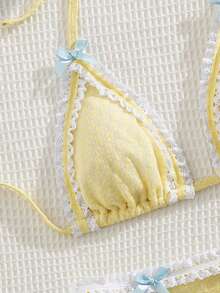 New Lace Trim Floral Bow Decor Spaghetti Strap Bikini Set, Fashionable Ladies Beach Swimwear Summer