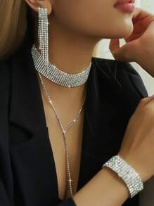 1 pereche de cercei + 1 colier + 1 brățară Set bijuterii elegant negru aur placat cu argint încrustat cu strass în mai multe culori pentru a alege ținutele de zi cu zi