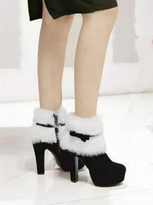Women Winter Suede Ankle Boots & Short Boots, New Arrivals Thick Heel Waterproof Platform Fluffy Bow Shoes