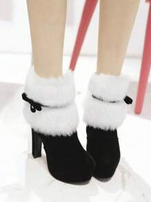 Women Winter Suede Ankle Boots & Short Boots, New Arrivals Thick Heel Waterproof Platform Fluffy Bow Shoes