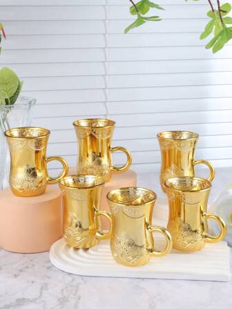 6pcs Gift Set Exotic Luxury Glass Red Tea Cup, Flower Tea Cup, Shot Glass, Coffee Cup, Suitable For Restaurant, Home, Halloween, Christmas, New Year, Wedding, Party Events