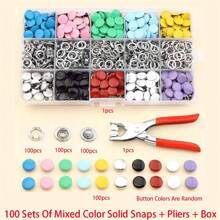 Set de 50-200 piezas de botones a presión huecos y sólidos de colores, juego de alicates de acero inoxidable para coser, manualidades, ropa, accesorios DIY, pantalones, baberos, sombreros, zapatos, paraguas, tutorial para principiantes (color aleatorio)