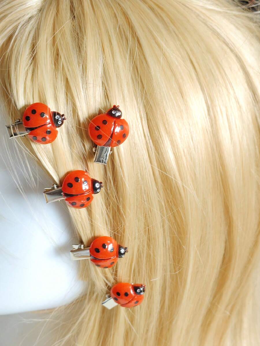 Pasadores de cabello con diseño de mariquita, pasadores de cabello rojos antideslizantes en forma de animal para niñas y mujeres, accesorios para el cabello, pasadores de cabello con diseño de insecto como accesorios para el cabello de vuelta al colegio para decoración del cabello