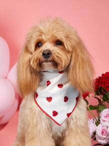 1pc Polyester Heart-Shaped Pet Bandana, Suitable For Small Poodle And Bichon Frise Dogs, Suitable For All Seasons